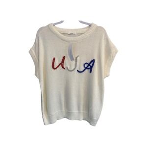 NWT‎ Timing USA Knit Top Cream Sleeveless Patriotic Red White Blue Summer Large